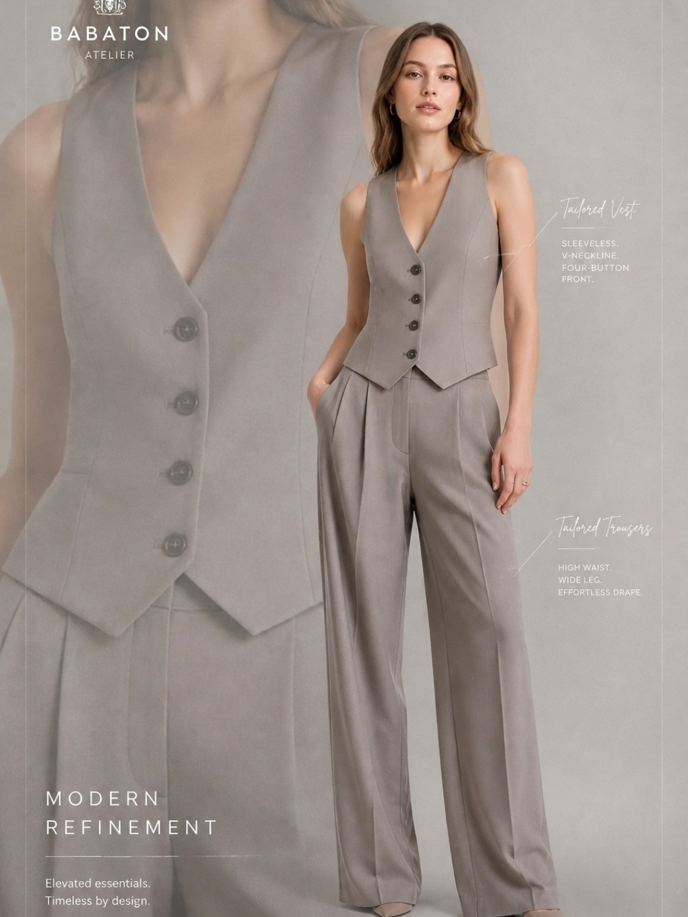 Aritzia Babaton Deniro Taupe Sleeveless V-Neck Button Vest Size 2